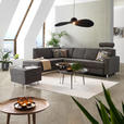 ECKSOFA in Flachgewebe Grau 198/256 cm - Chromfarben/Grau, Design, Kunststoff/Textil (198/256cm) - Xora