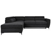 ECKSOFA Schwarz Velours Bettkasten, Schlaffunktion, Rücken echt, Kopfteilverstellung, Liegefläche im Originalstoff  - Schwarz, KONVENTIONELL, Textil/Metall (217/255cm) - Carryhome