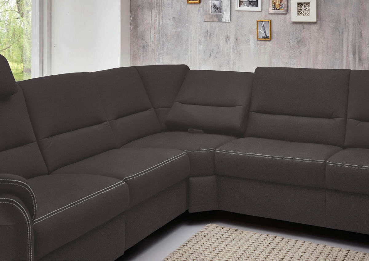 WOHNLANDSCHAFT in Mikrofaser Anthrazit  - Anthrazit/Alufarben, Konventionell, Textil/Metall (262/335/173cm) - Beldomo System