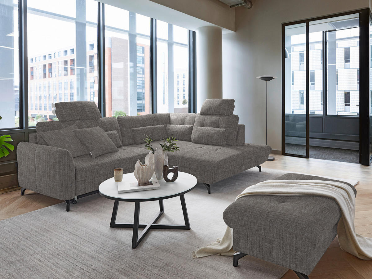 ECKSOFA in Flachgewebe, Leinenoptik Taupe  - Taupe/Schwarz, Modern, Textil/Metall (247/208cm) - Xora