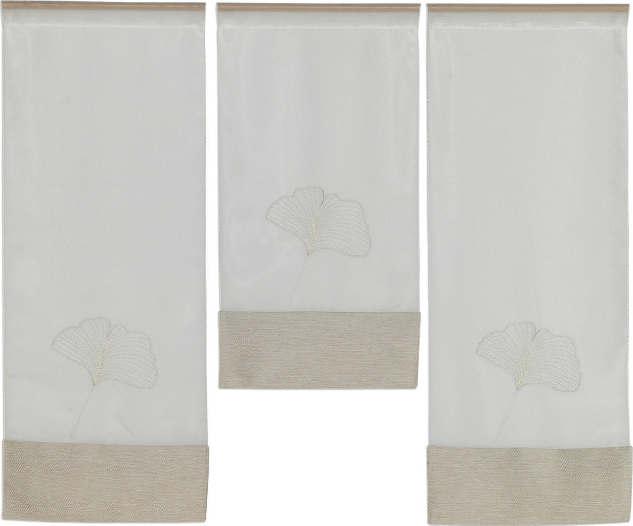 KURZGARDINE 3ER SET   90/80 cm   - Beige/Weiß, Natur, Textil (90/80cm)