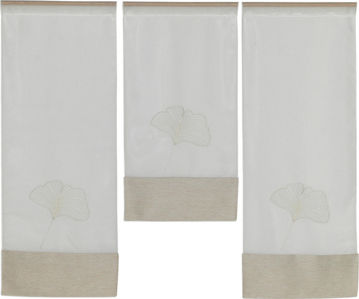 KURZGARDINE 3ER SET   90/80 cm   - Beige/Weiß, Natur, Textil (90/80cm)