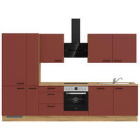 KÜCHENLEERBLOCK 330 cm   in Rot, Eichefarben  - Eichefarben/Rot, MODERN, Holzwerkstoff/Metall (330cm) - Nobilia