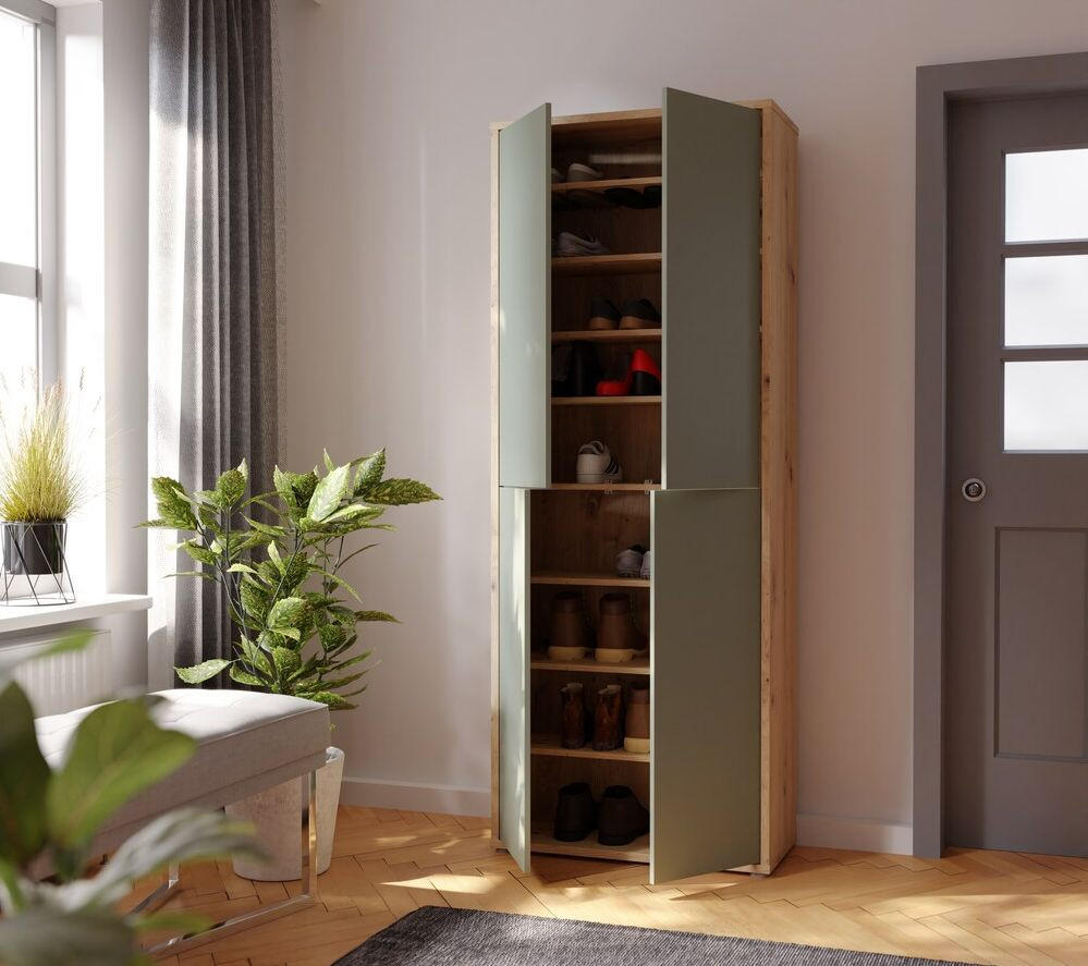 SCHUHSCHRANK Salbeigrün, Eiche Artisan  - Salbeigrün/Eiche Artisan, MODERN, Holzwerkstoff/Kunststoff (74,5/191,9/34,9cm) - Xora