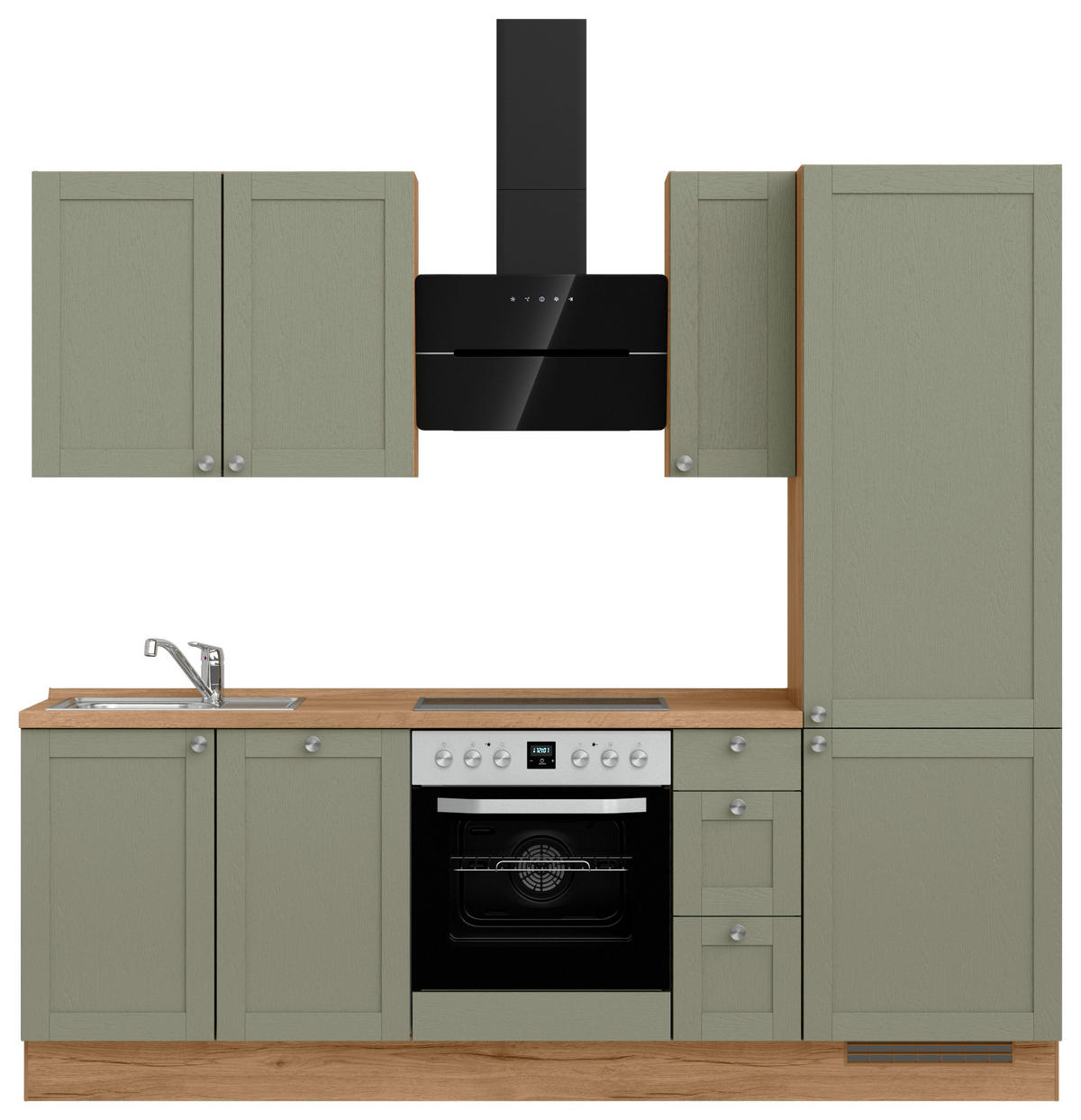 KÜCHENBLOCK Frame 240 cm  in Eichefarben, Olivgrün  - Edelstahlfarben/Eichefarben, MODERN, Holzwerkstoff/Metall (240cm) - Nobilia