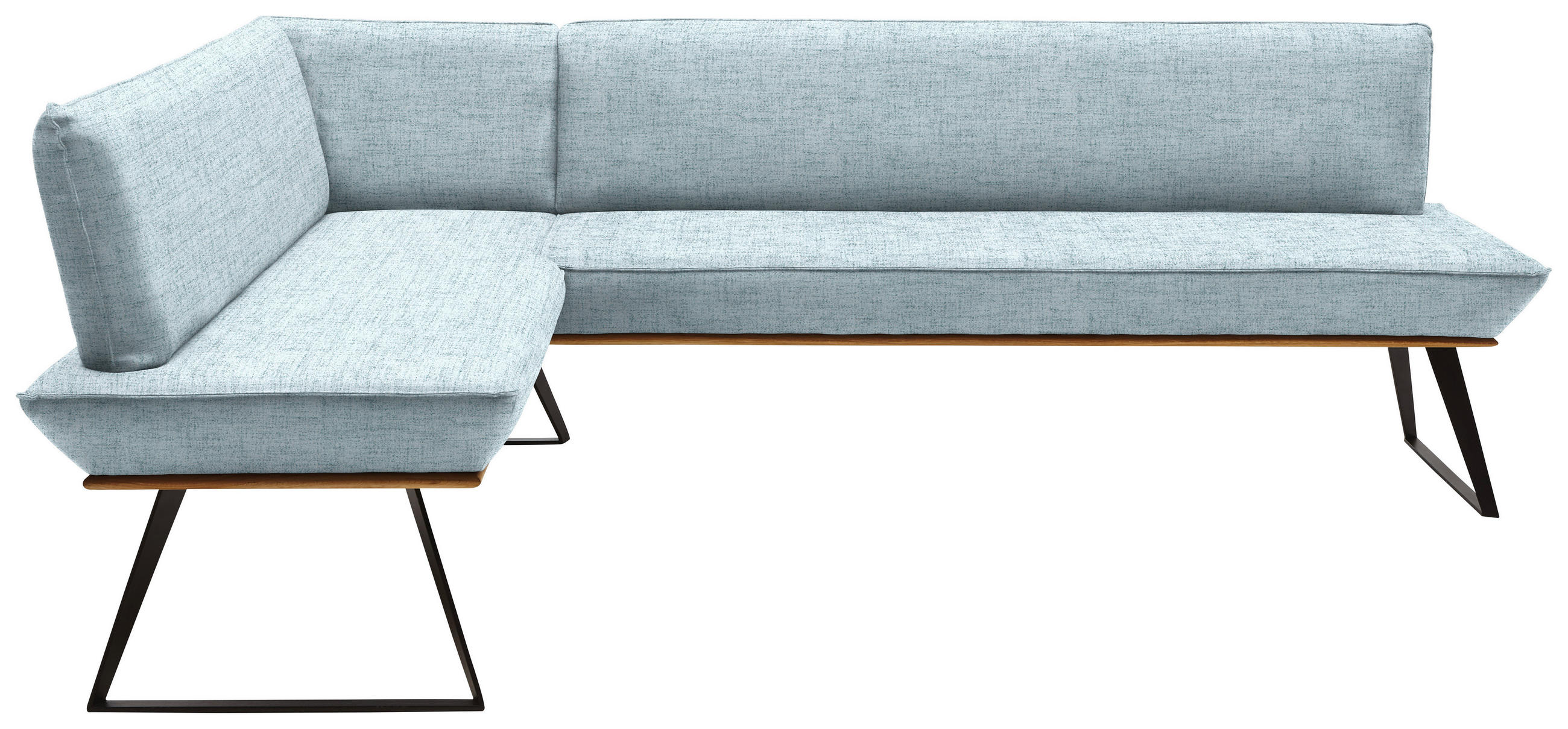 ECKBANK 183/243 cm Webstoff Schwarz, Eichefarben, Hellblau Eiche massiv Metall   - Eichefarben/Schwarz, Design, Holz/Textil (183/243cm) - Voleo
