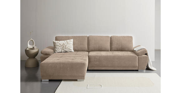 ECKSOFA Graubraun Chenille Rückenkissen, Bettkasten, Schlaffunktion, Rücken echt, Armteilverstellung, Liegefläche im Originalstoff  - Graubraun/Silberfarben, KONVENTIONELL, Holz/Textil (187/293cm) - Carryhome