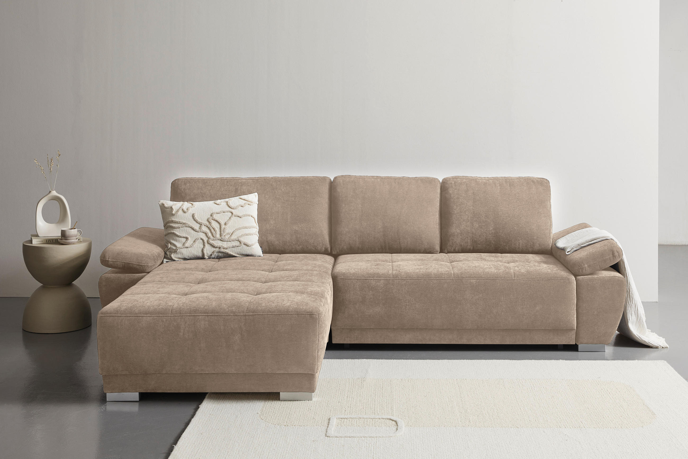 ECKSOFA Graubraun Chenille  - Graubraun/Silberfarben, KONVENTIONELL, Holz/Textil (187/293cm) - Carryhome