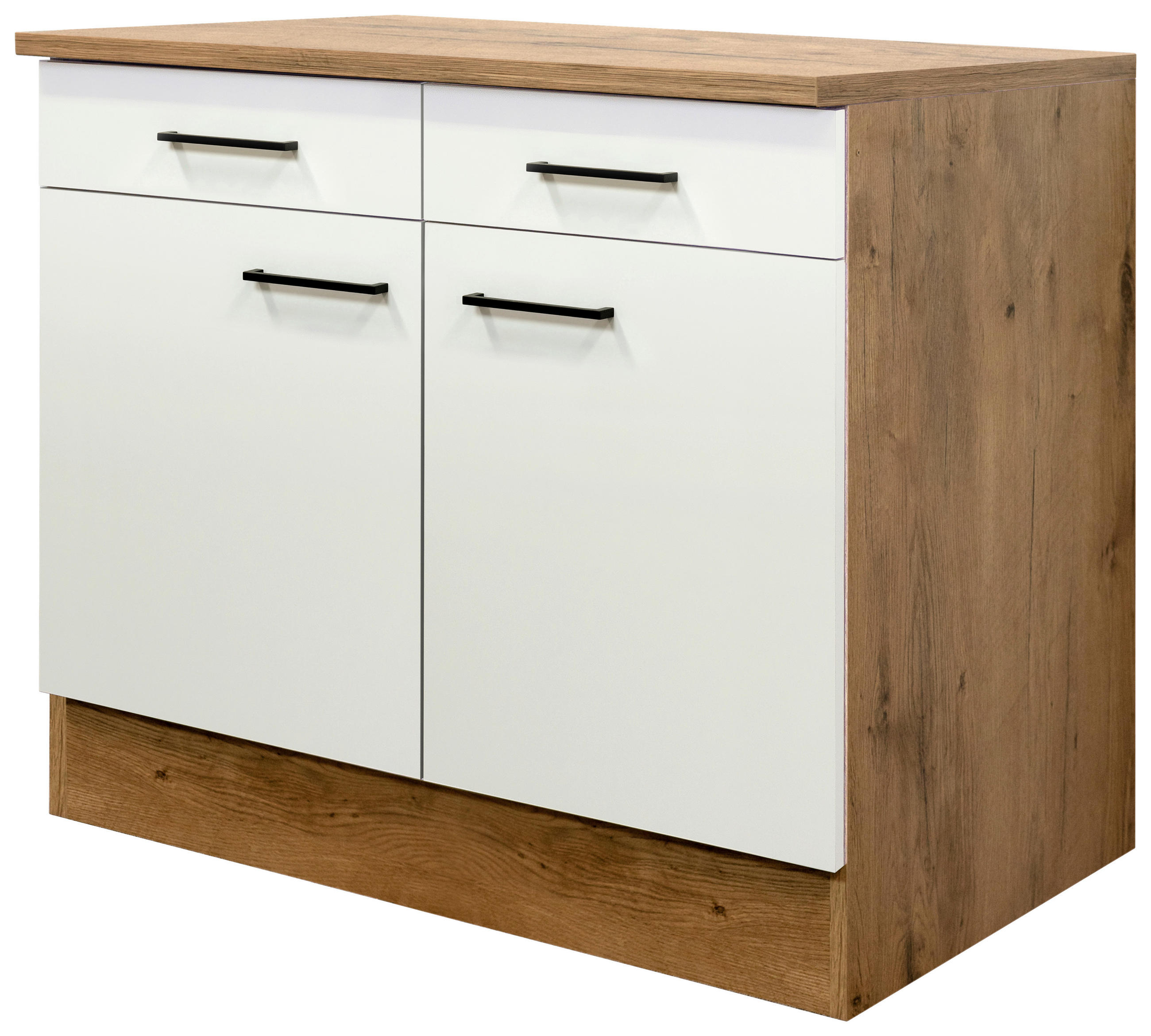 KÜCHENUNTERSCHRANK 100/85/57 cm  in Eichefarben, Magnolie  - Eichefarben/Magnolie, KONVENTIONELL, Holzwerkstoff/Metall (100/85/57cm) - FlexWell