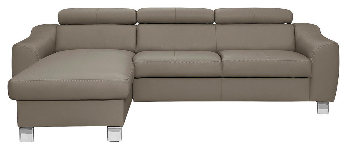 ECKSOFA in Lederlook Echtleder Taupe  - Taupe/Chromfarben, Design, Leder/Textil (176/242cm) - Livetastic