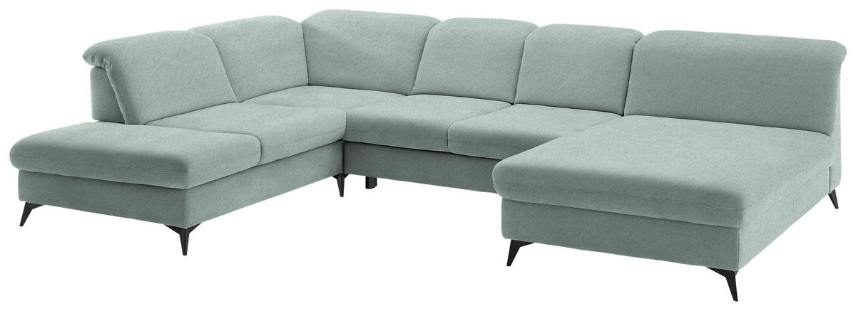 WOHNLANDSCHAFT  in Chenille Mintgrün  - Schwarz/Mintgrün, Design, Textil/Metall (255/369/198cm) - Beldomo Style