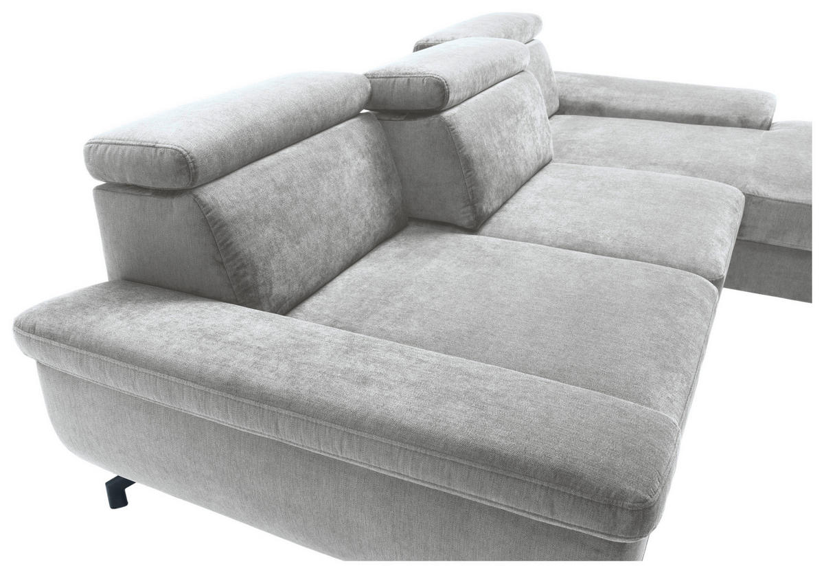ECKSOFA in Velours Silberfarben  - Silberfarben, Modern, Textil/Metall (262/182cm) - Trendmanufaktur