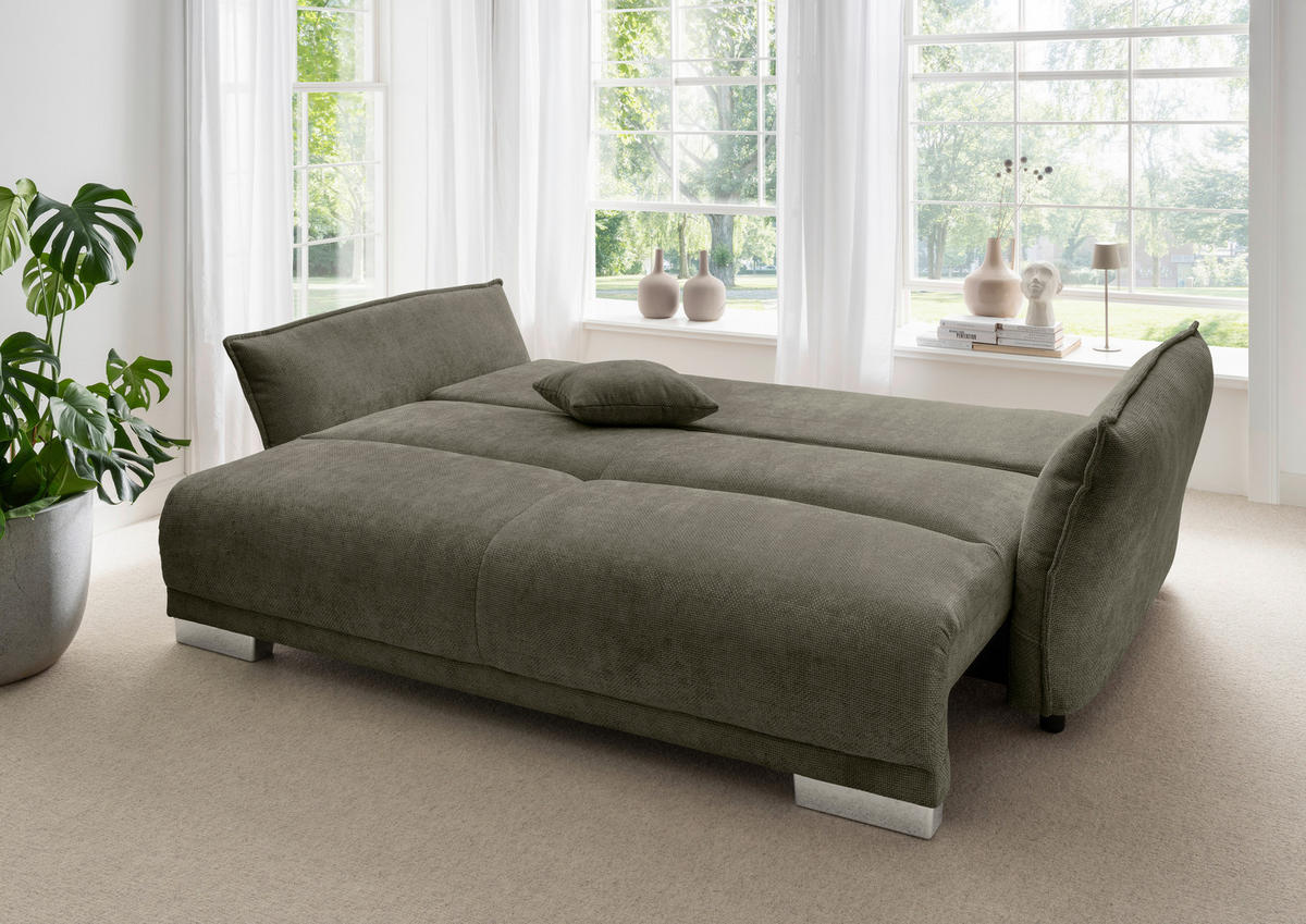 BIGSOFA Mikrofaser Olivgrün  - Chromfarben/Olivgrün, Basics, Kunststoff/Textil (242/71/90/131cm) - Livetastic