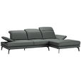 ECKSOFA in Echtleder Grau  - Schwarz/Grau, Design, Leder/Metall (288/184cm) - Novel