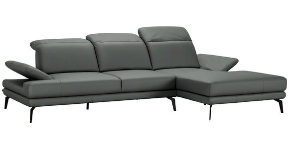 ECKSOFA in Echtleder Grau  - Schwarz/Grau, Design, Leder/Metall (288/184cm) - Novel