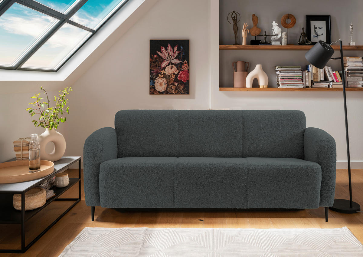 3-SITZER-SOFA Teddystoff Anthrazit  - Anthrazit/Schwarz, MODERN, Textil/Metall (180/76/90cm) - Livetastic