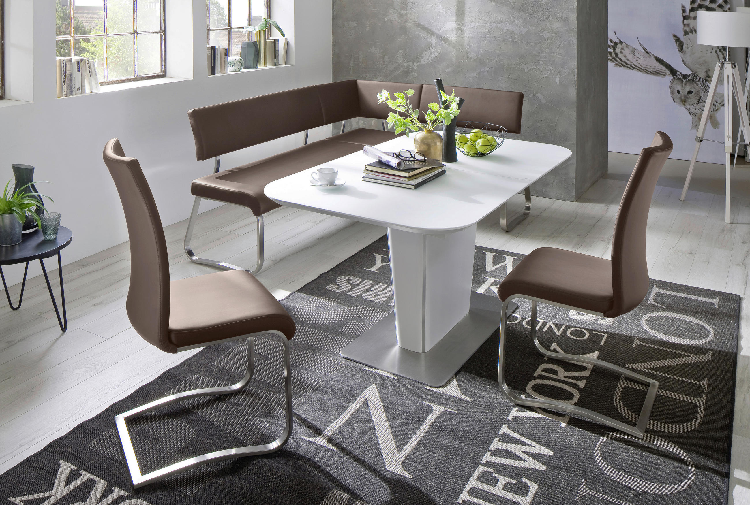 ECKBANK 200/150 cm in Braun, Edelstahlfarben - Edelstahlfarben/Braun, Design, Leder/Metall (200/150cm) - Livetastic