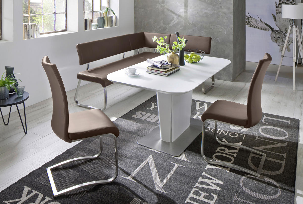 ECKBANK 200/150 cm Lederlook Braun, Edelstahlfarben   - Edelstahlfarben/Braun, Design, Textil/Metall (200/150cm) - Livetastic
