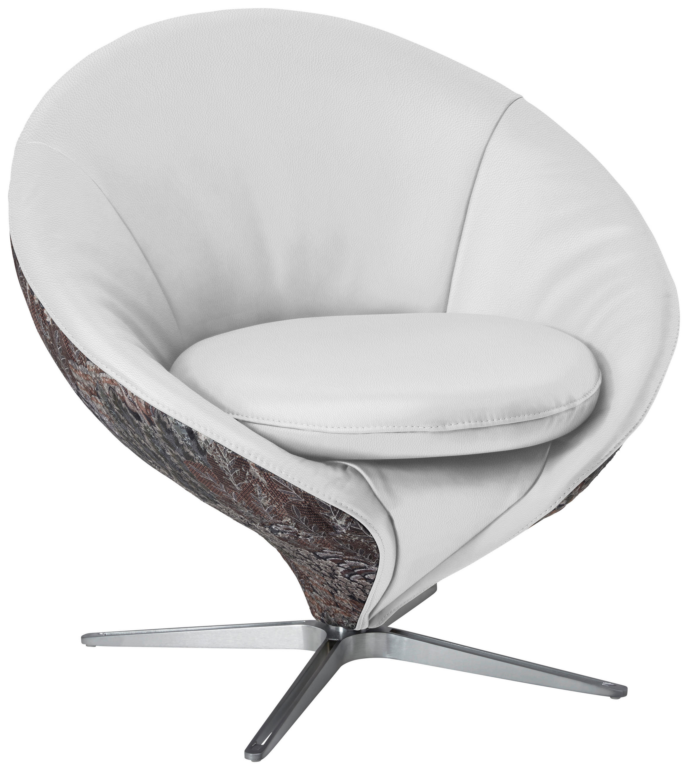 SESSEL in Jacquard Kombination Echtleder/Stoff Weiß  - Weiß/Nickelfarben, Design, Leder/Textil (84/81/79cm) - Koinor