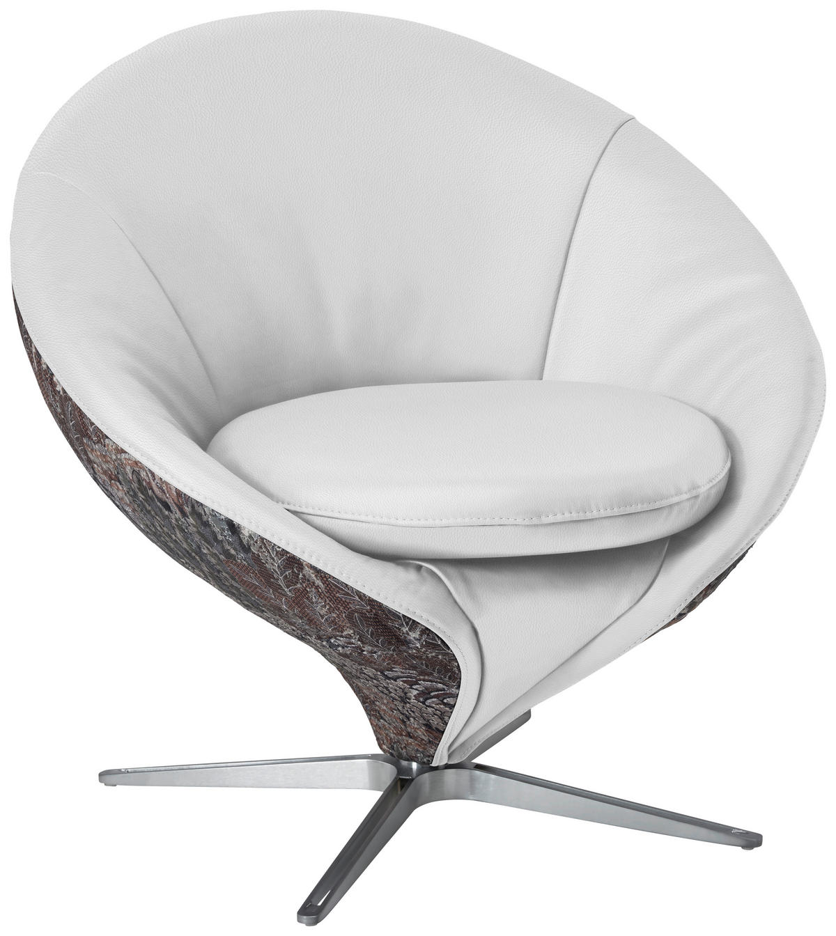 SESSEL in Jacquard Kombination Echtleder/Stoff Weiß  - Weiß/Nickelfarben, Design, Leder/Textil (84/81/79cm) - Koinor