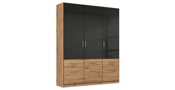 KLEIDERSCHRANK in Dunkelgrau, Eiche Artisan - Dunkelgrau/Silberfarben, Design, Holzwerkstoff/Kunststoff (136/197/54cm) - Carryhome