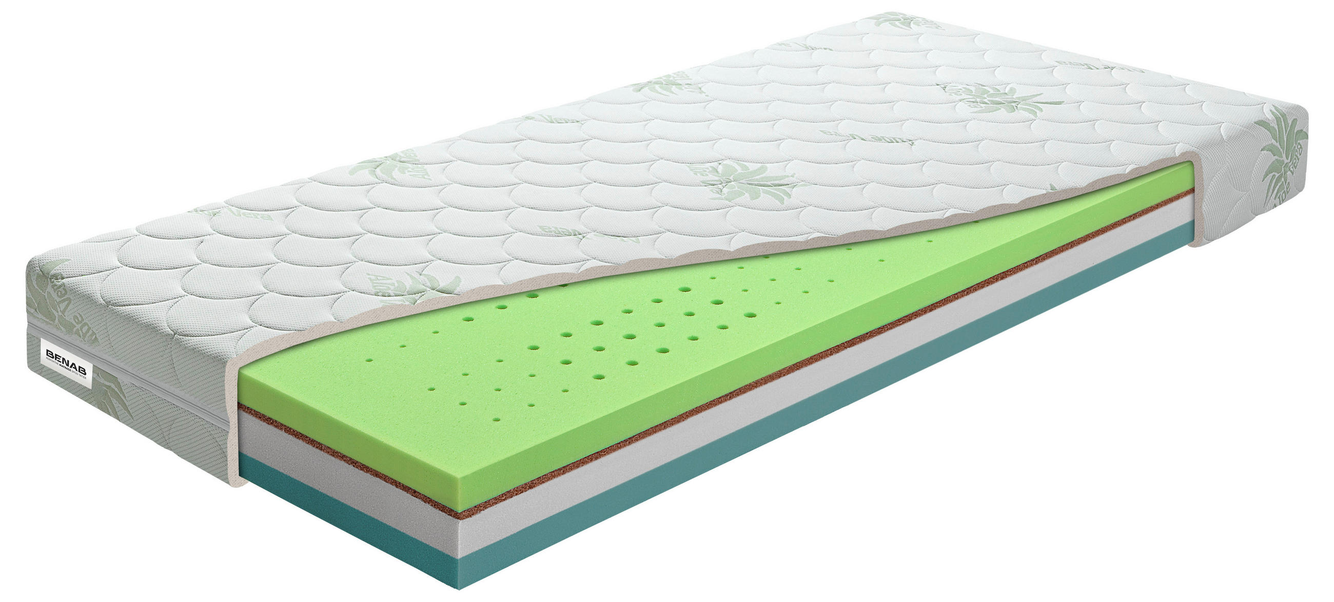 WENDEMATRATZE mit Kokosfaser 90/200 cm Höhe ca. 16 cm  - Weiß/Grün, LIFESTYLE, Textil (90/200cm) - Benab