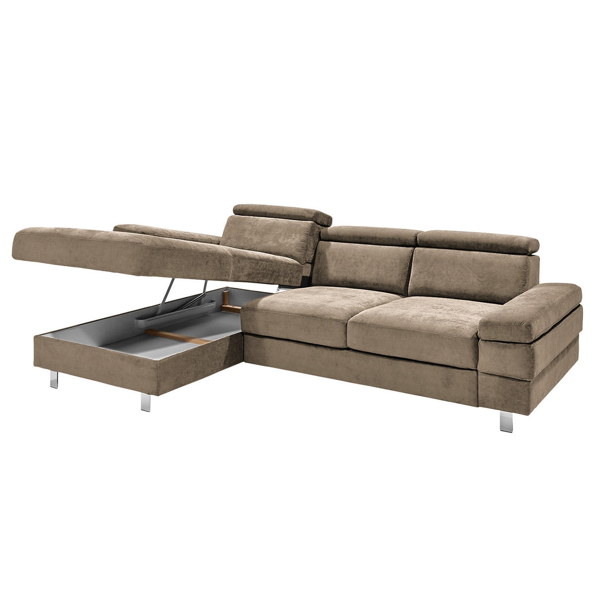 ECKSOFA in Webstoff Schlammfarben  - Schlammfarben/Silberfarben, Konventionell, Textil/Metall (260/82/182cm) - Trendmanufaktur
