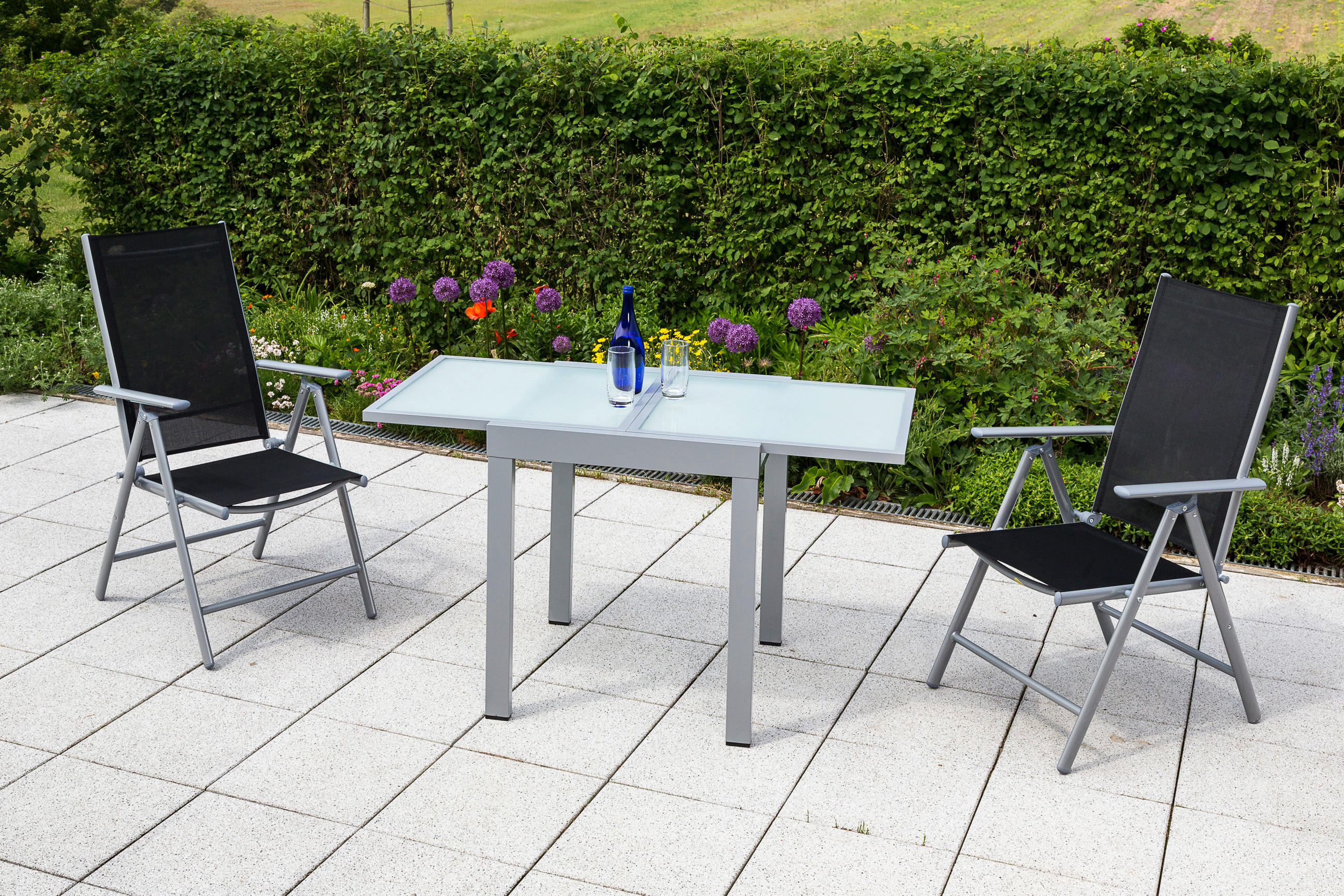 GARTENTISCH 65/130/65/75 cm Metall, Glas rechteckig  - Silberfarben, KONVENTIONELL, Glas/Metall (65/130/65/75cm) - Gardenson