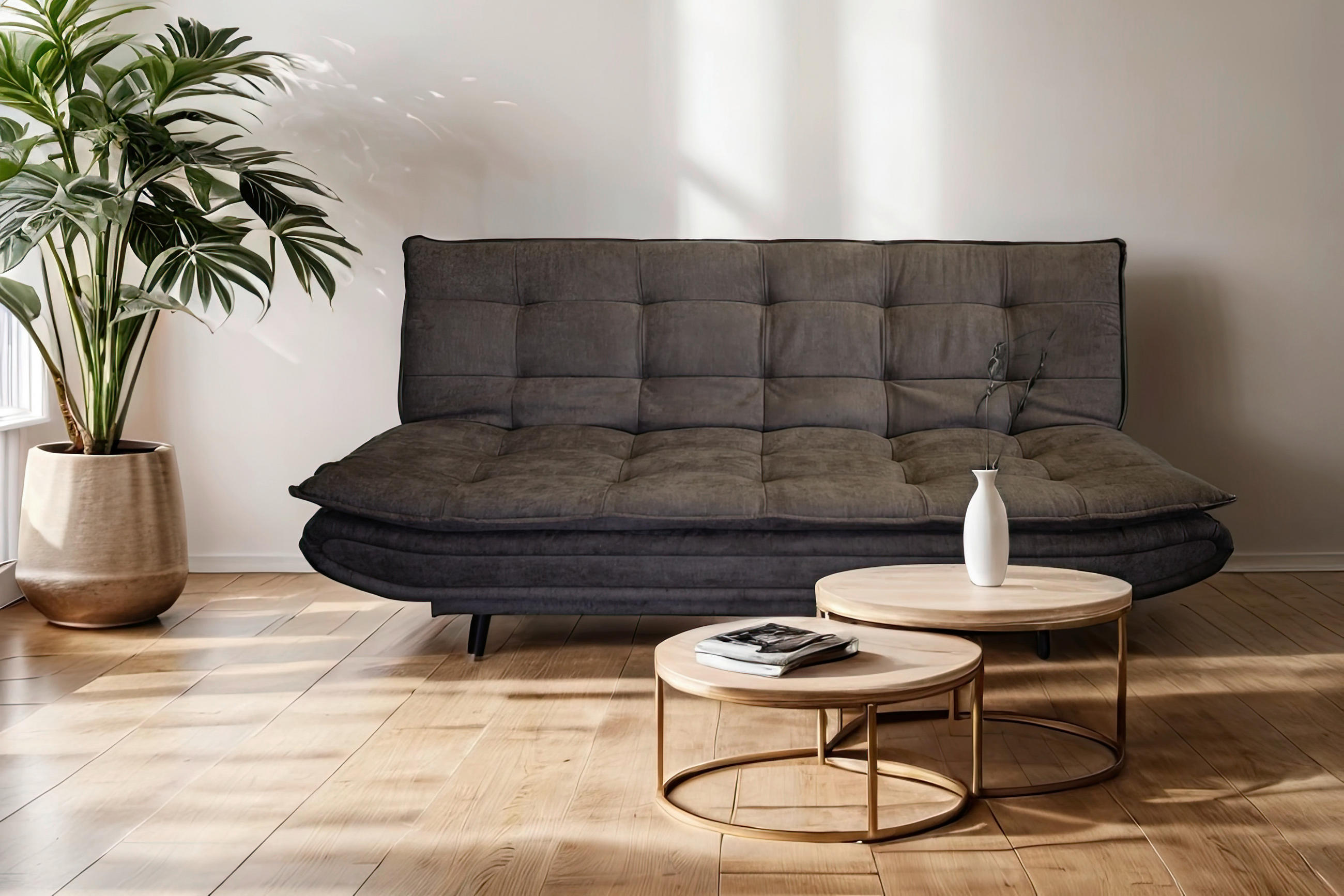 SCHLAFSOFA Mikrofaser, gesteppt Braun  - Schwarz/Braun, MODERN, Holz/Textil (194/100/90cm) - P & B
