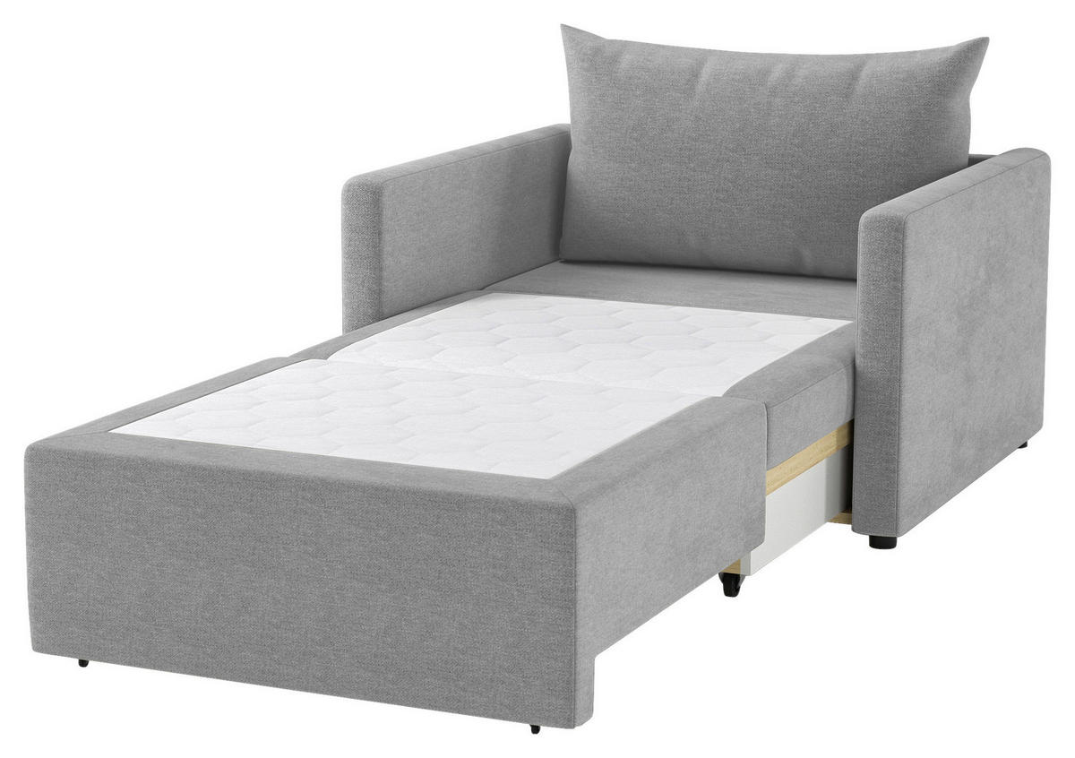 SCHLAFSESSEL COLOGNE Flachgewebe Grau Liegefunktion, gepolsterte Armlehnen Stauraum, Rückenkissen  - Schwarz/Grau, Design, Kunststoff/Textil (92/89/103cm) - MID.YOU