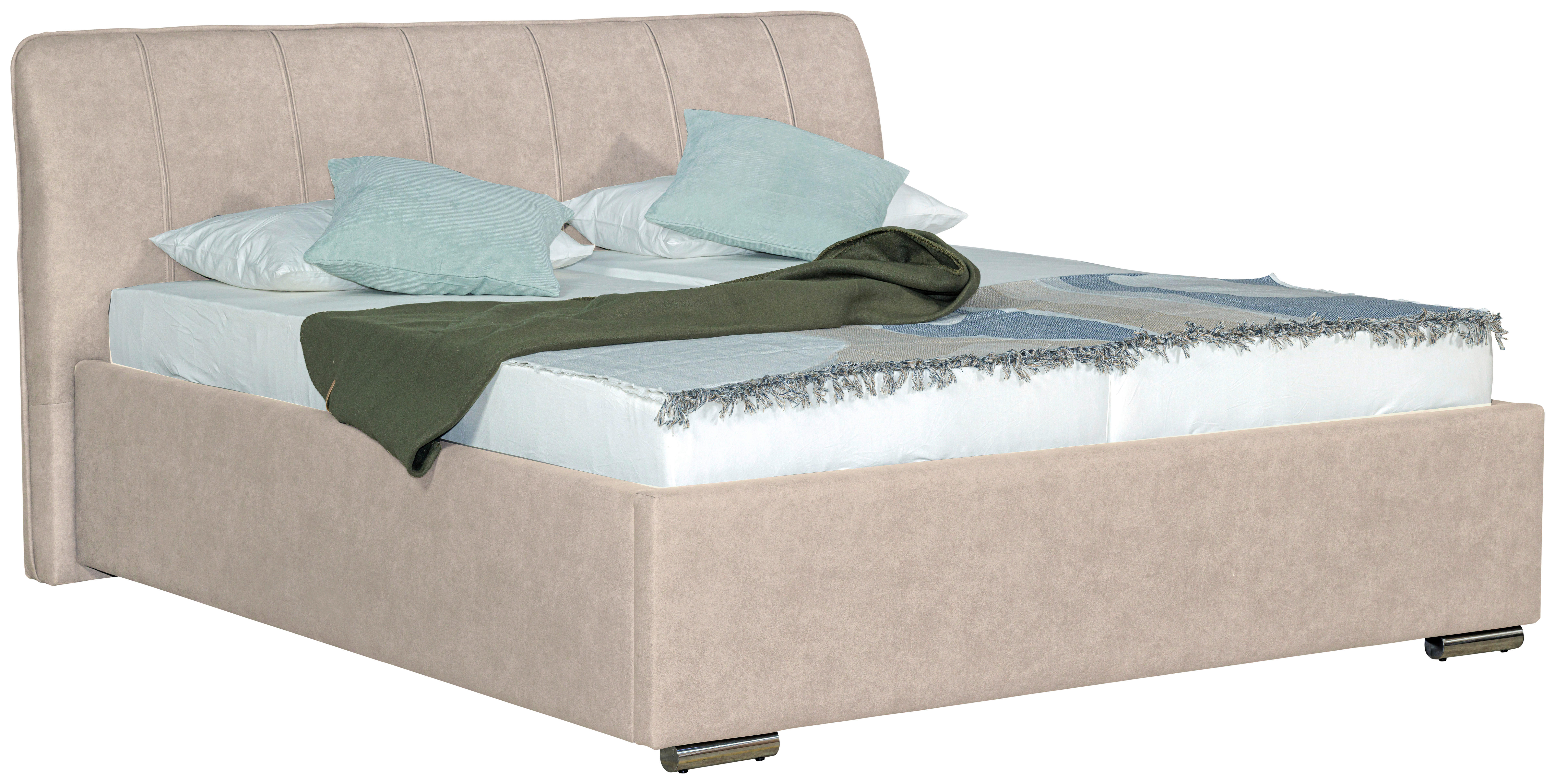 POLSTERBETT gepolstertes Kopfteil, Lattenrost, Bettkasten Creme 180/200 cm  - Chromfarben/Creme, Basics, Holz/Textil (180/200cm) - Boxxx