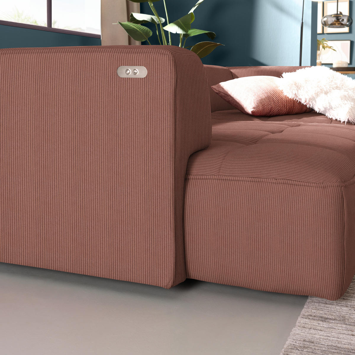 ECKSOFA  in Feincord Braun Zierkissen, Rückenkissen  288/188 cm  - Schwarz/Braun, Design, Kunststoff/Textil (288/188cm) - Welnova
