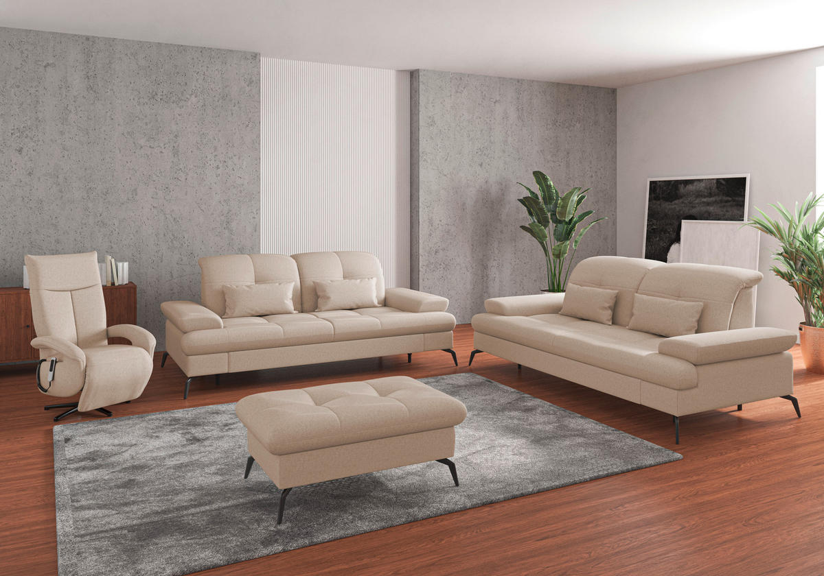 3-SITZER-SOFA Flachgewebe Creme  - Creme/Schwarz, KONVENTIONELL, Textil/Metall (212/90/122cm) - Sit & More