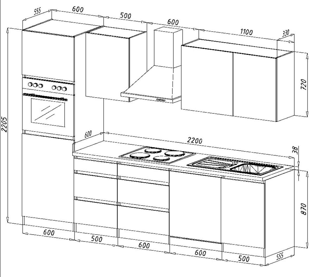 KÜCHENBLOCK 280 cm   in Weiss  - Weiss/Braun, Modern, Holzwerkstoff (280cm) - Respekta