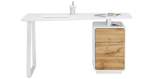SCHREIBTISCH 140/44-60/76 cm in Weiß, Eichefarben - Eichefarben/Weiß, Design, Holzwerkstoff/Metall (140/44-60/76cm) - Xora