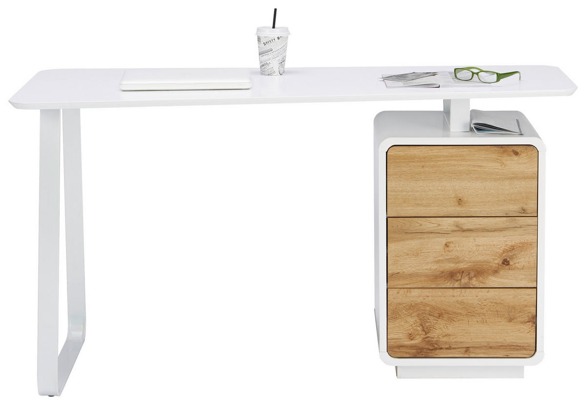 SCHREIBTISCH 140/44-60/76 cm  in Weiss, Eichefarben  - Weiss/Eichefarben, Design, Holzwerkstoff/Metall (140/44-60/76cm) - Xora