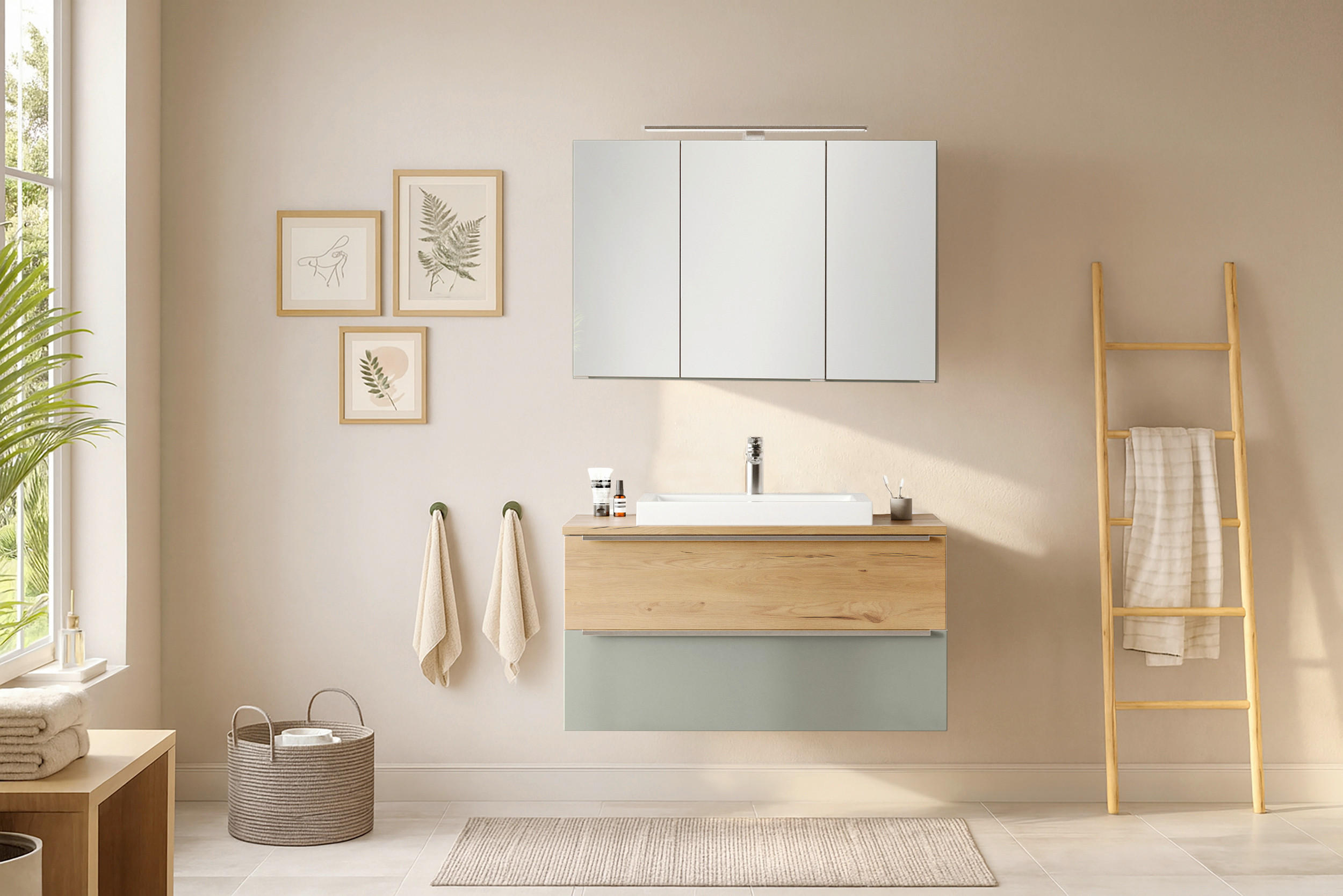 BADEZIMMER 2-teilig  in  - Schilfgrün/Wildeiche, Trend, Glas/Holzwerkstoff (100/200/47cm) - Held