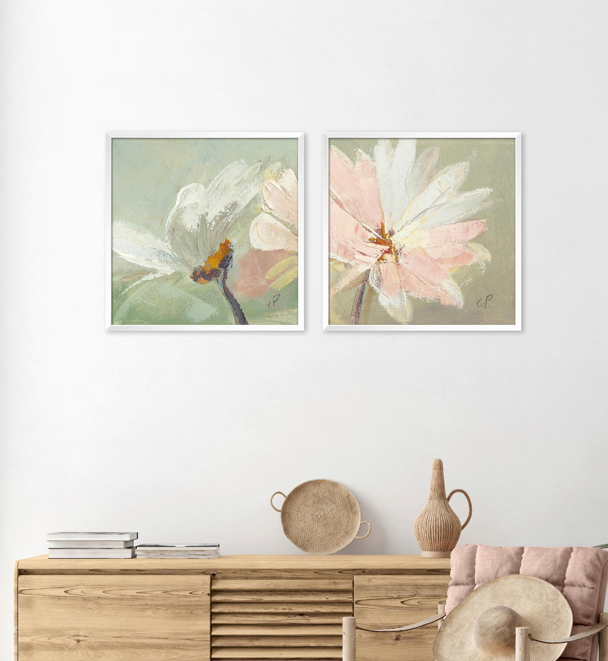 KUNSTDRUCK Blumen 30/30 cm  - Rosa/Weiß, Basics, Papier (30/30cm) - Monee