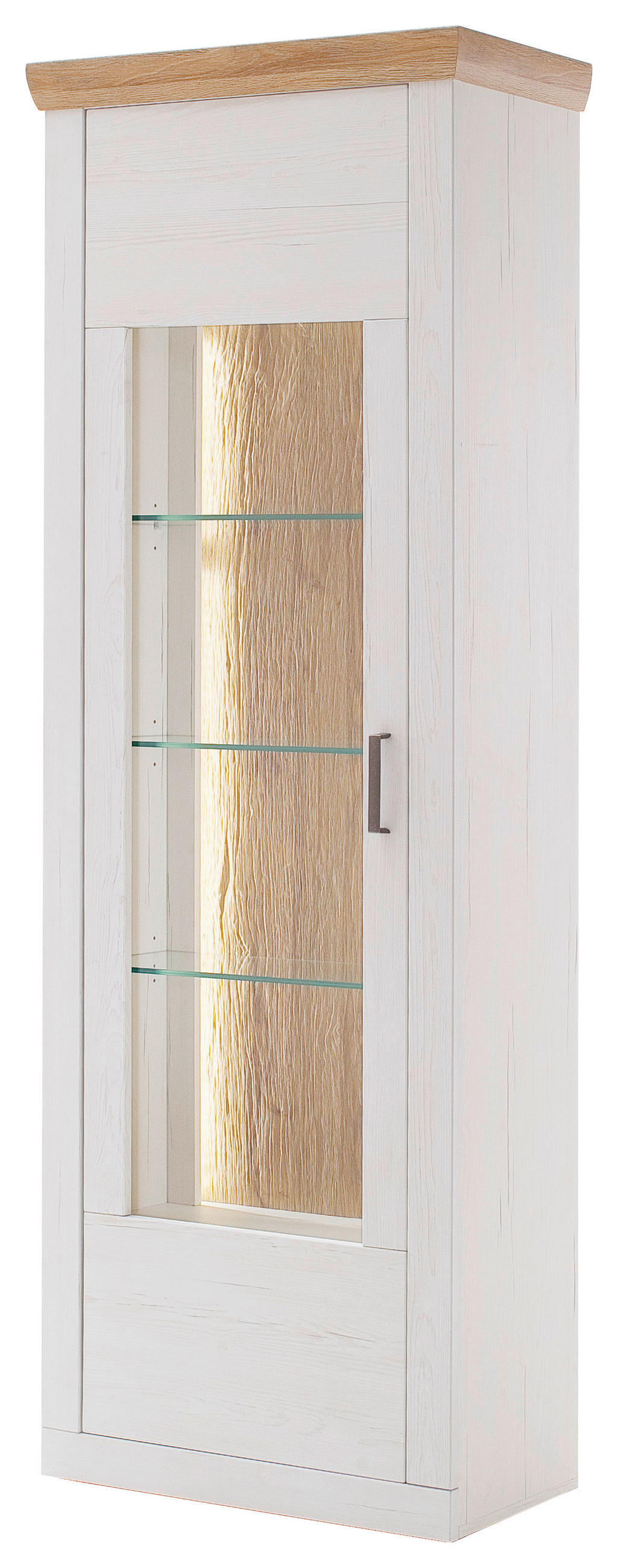 VITRINĂ  in alb, culoare lemn stejar  - alb/culoare lemn stejar, Design, plastic/sticlă (71/205/40cm) - Landscape
