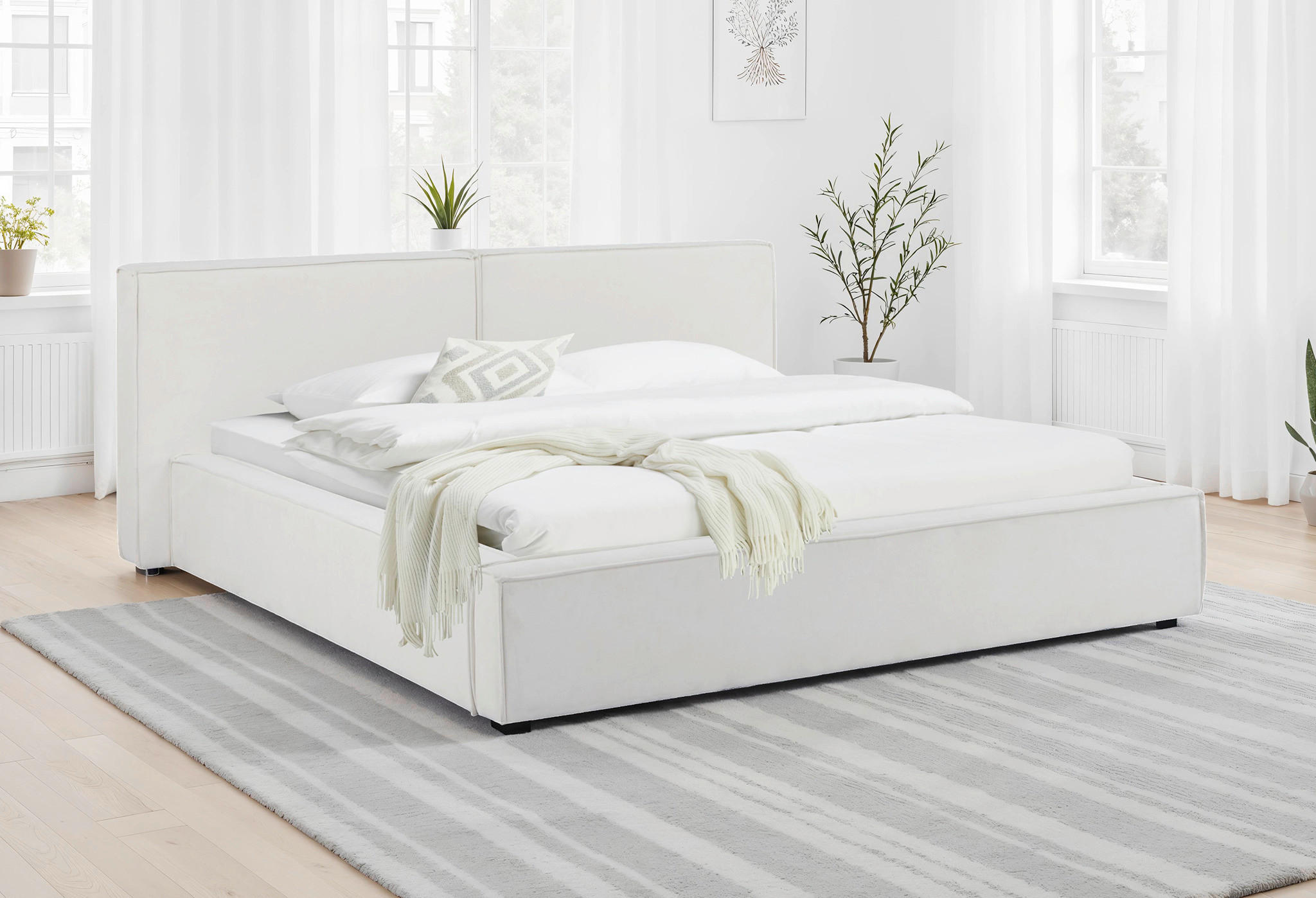 POLSTERBETT 180/200 cm,  in Beige, Lattenrost,  - Beige/Schwarz, MODERN, Holz/Kunststoff (180/200cm) - Livetastic