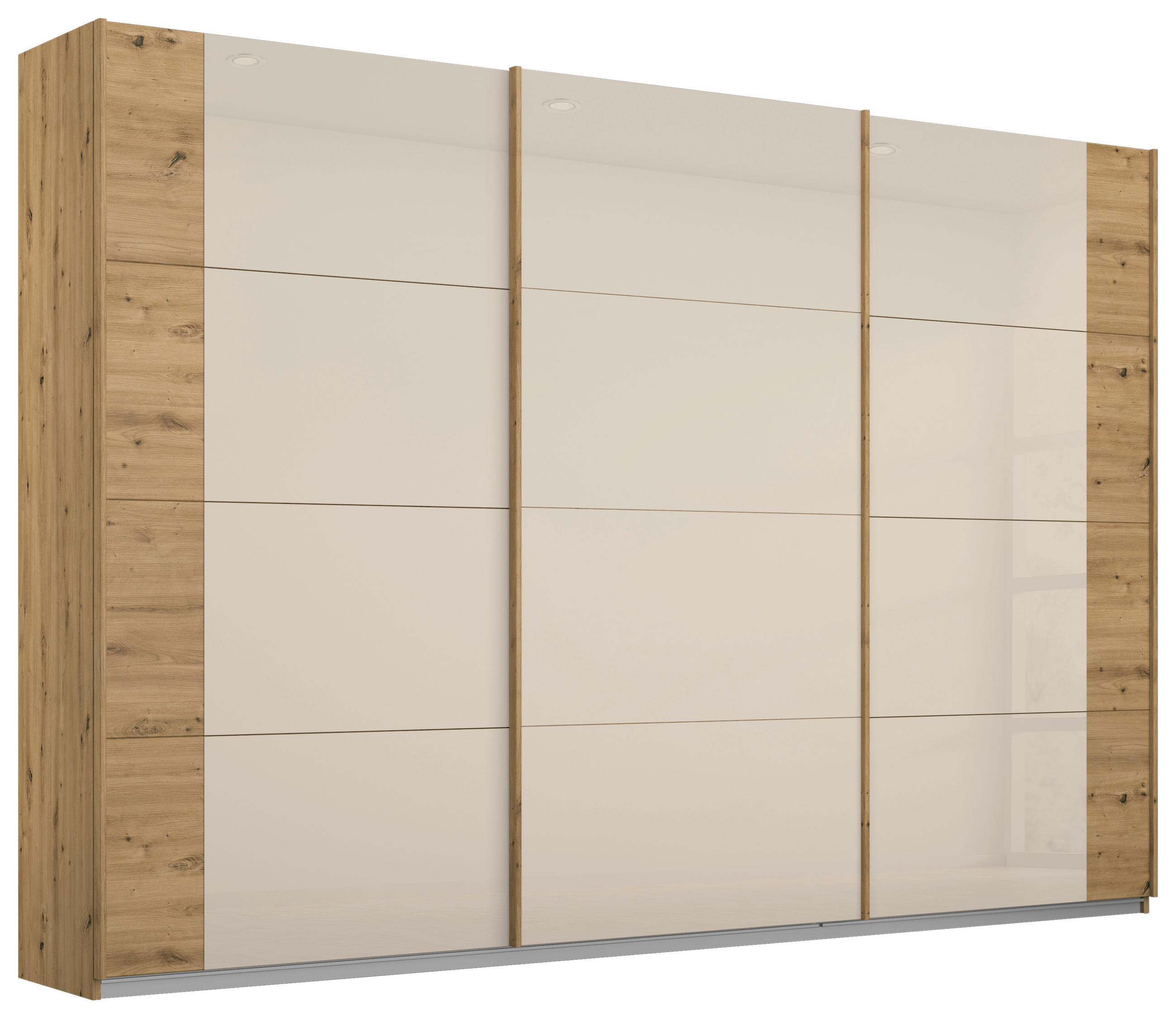 SCHWEBETÜRENSCHRANK in Champagner, Eiche Artisan - Champagner/Eiche Artisan, Modern, Glas/Holzwerkstoff (271/210/62cm) - Rauch Möbel
