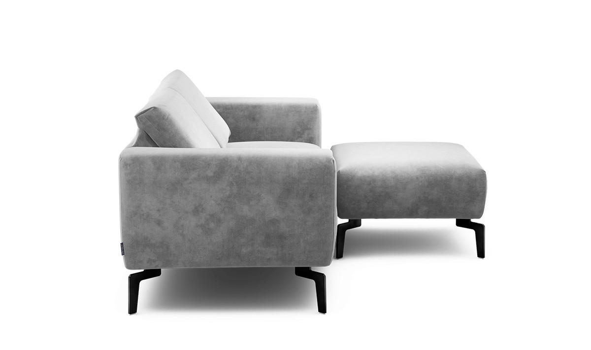 Zweisitzer inkl. Hocker Samt Hellgrau  - Hellgrau/Schwarz, Design, Textil/Metall (180/86/86-94cm) - SENSOO