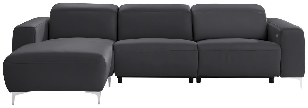 ECKSOFA Dunkelgrau, Fango Echtleder  - Chromfarben/Fango, Design, Leder/Metall (177/292cm) - Pure Home Lifestyle