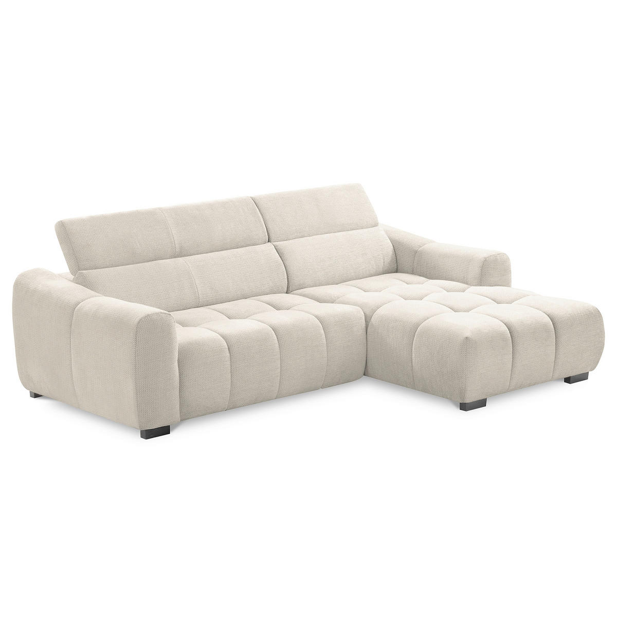 ECKSOFA AVEIRO Weiß Webstoff Bettkasten, Kopfteilverstellung, Sitzvorzug  - Schwarz/Weiß, Design, Kunststoff/Textil (274/177cm) - Livetastic
