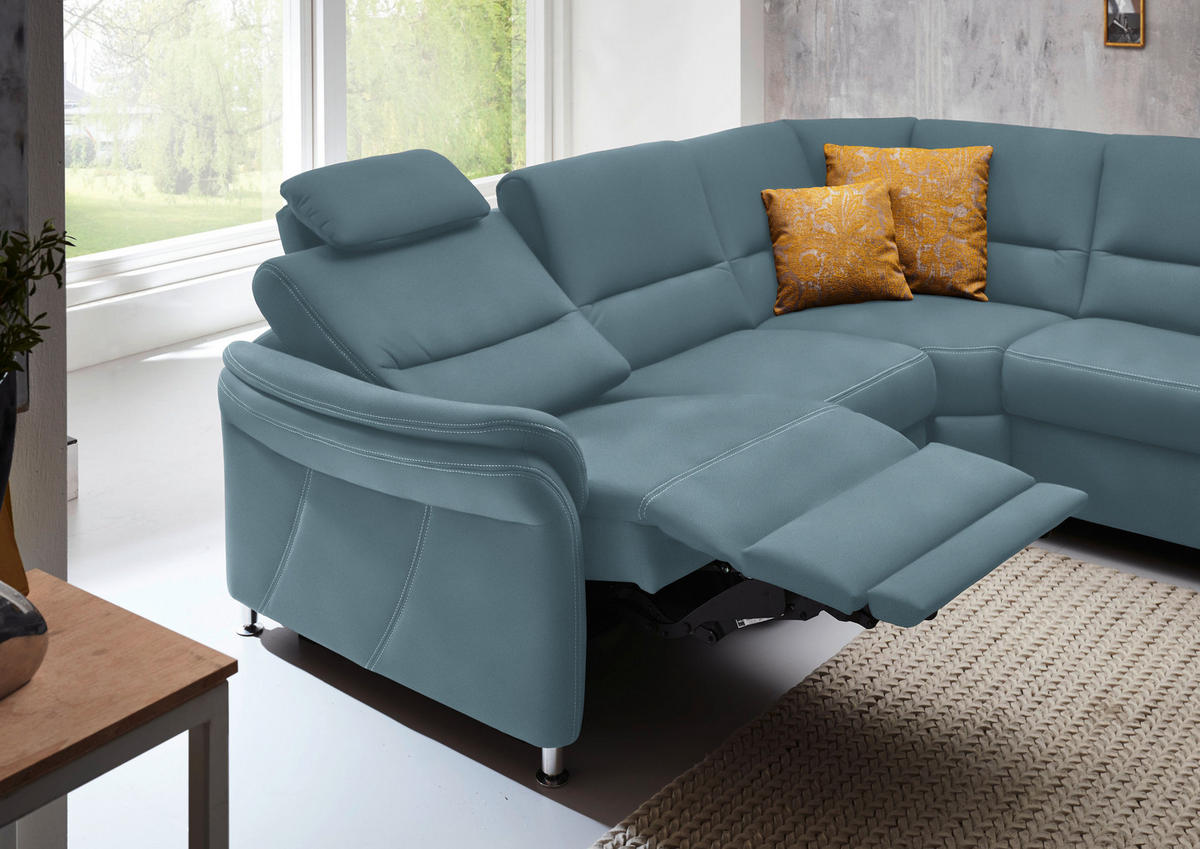 WOHNLANDSCHAFT in Mikrofaser Hellblau  - Alufarben/Hellblau, Konventionell, Textil/Metall (262/335/173cm) - Beldomo System