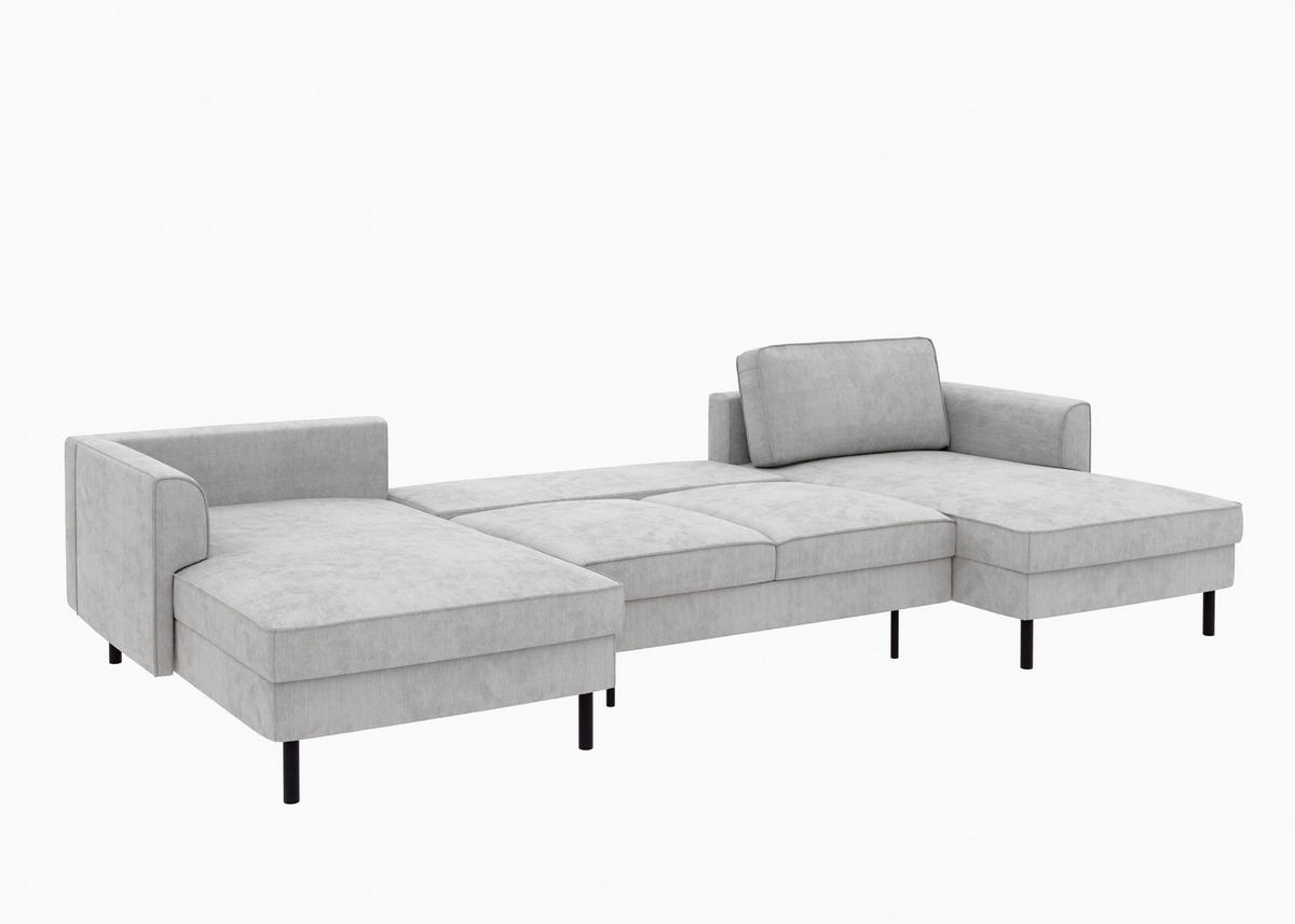 WOHNLANDSCHAFT Grau Cord  - Schwarz/Grau, MODERN, Textil/Metall (161/306/161cm) - Trendmanufaktur