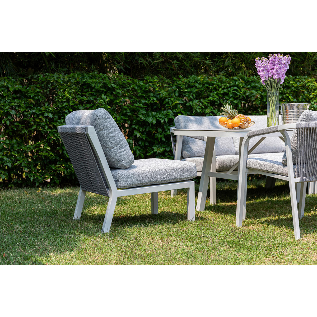 DINING-LOUNGESET  - Weiß/Grau, MODERN, Glas/Textil - Gardenson