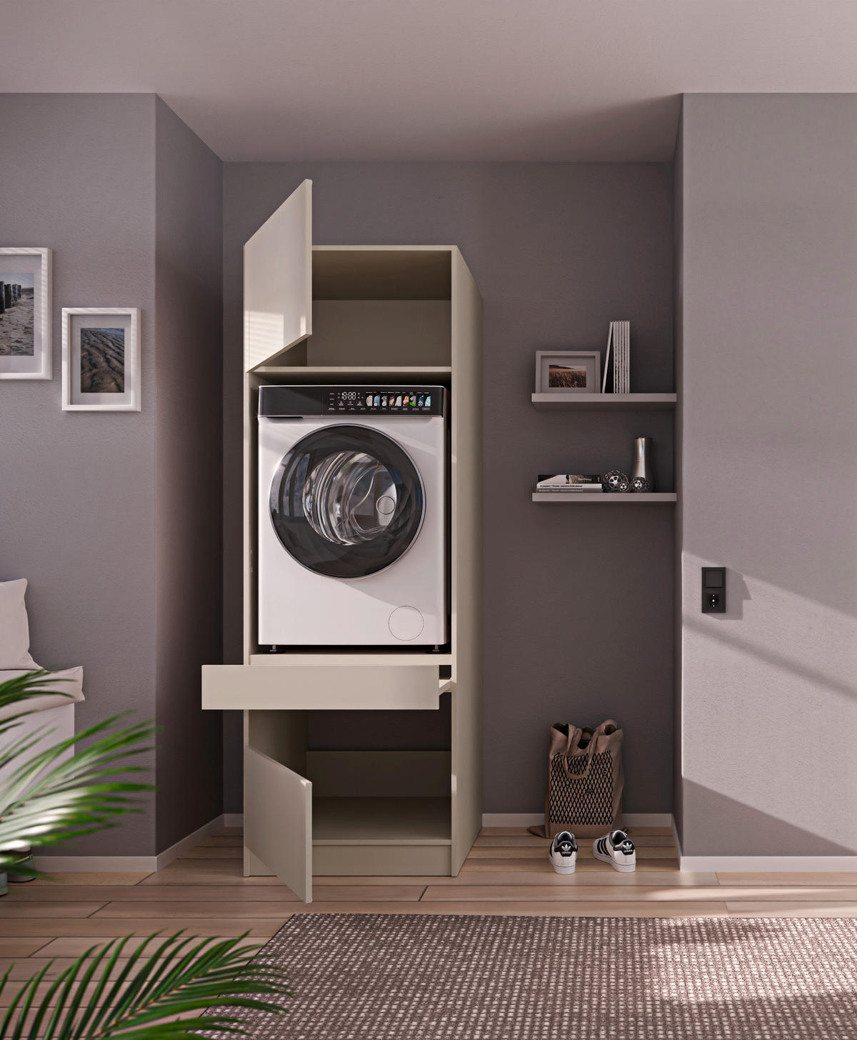 WASCHMASCHINENSCHRANK  68/200/68 cm  - Kaschmir/Schwarz, Design, Holzwerkstoff/Metall (68/200/68cm) - Milino