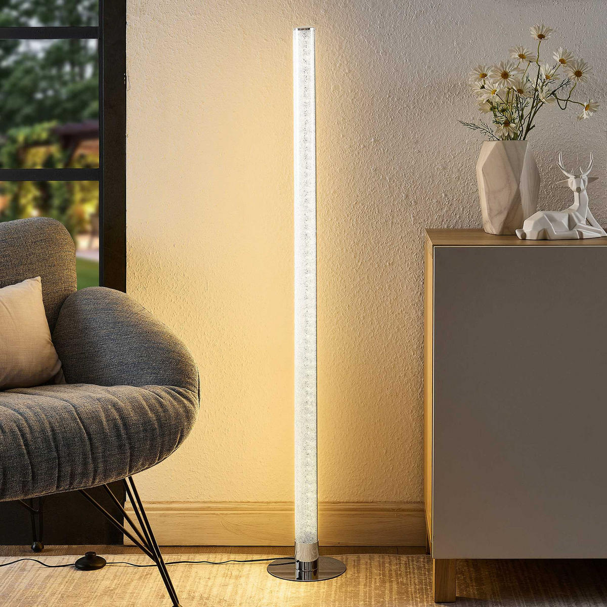 LED-STEHLEUCHTE Abbie 17,5/120 cm   - Chromfarben/Weiß, Basics, Kunststoff/Metall (17,5/120cm) - Novel