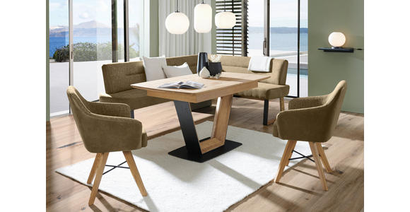 ECKBANK 225/173 cm  in Grün, Eichefarben  - Eichefarben/Schwarz, KONVENTIONELL, Holz/Textil (225/173cm) - Voleo